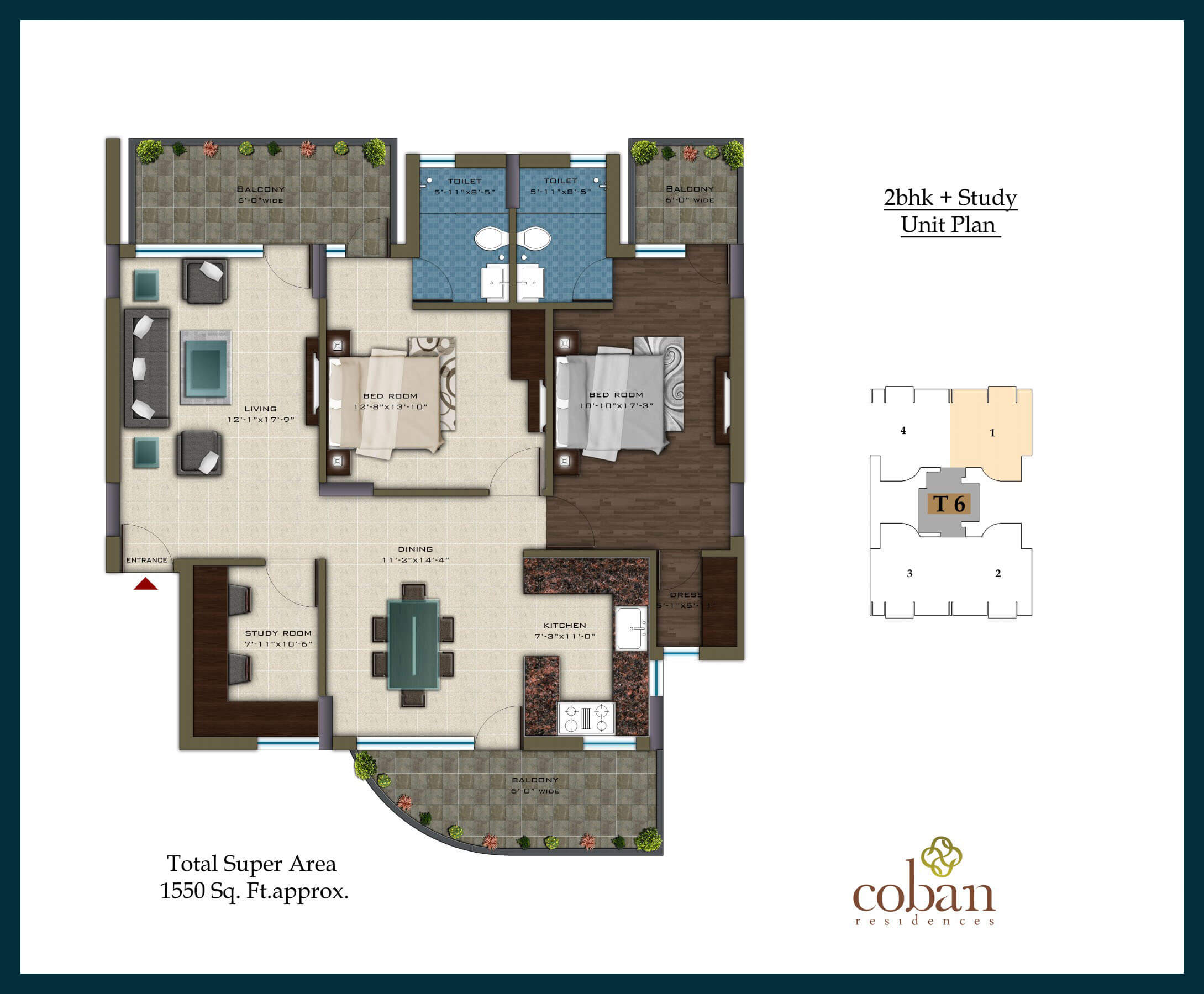 2 BHK + Study