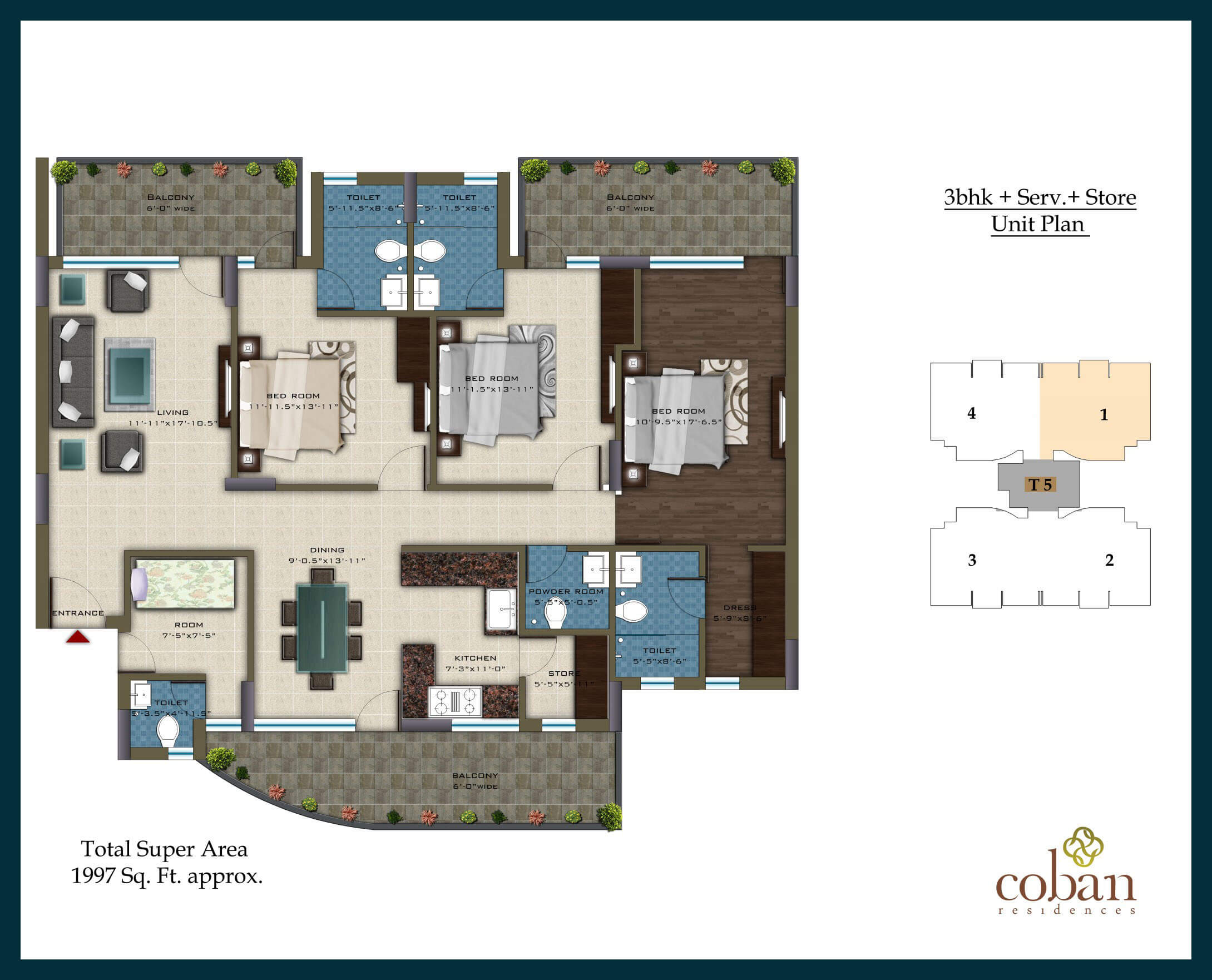 3 BHK + Serv + Store