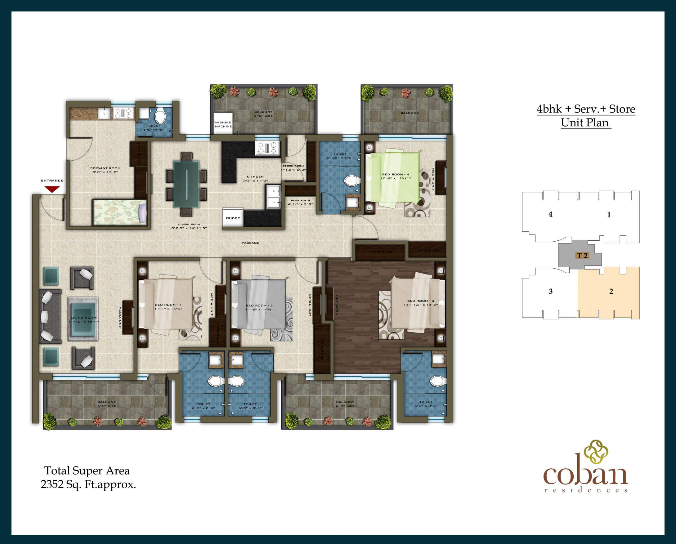 4 BHK + Serv + Store