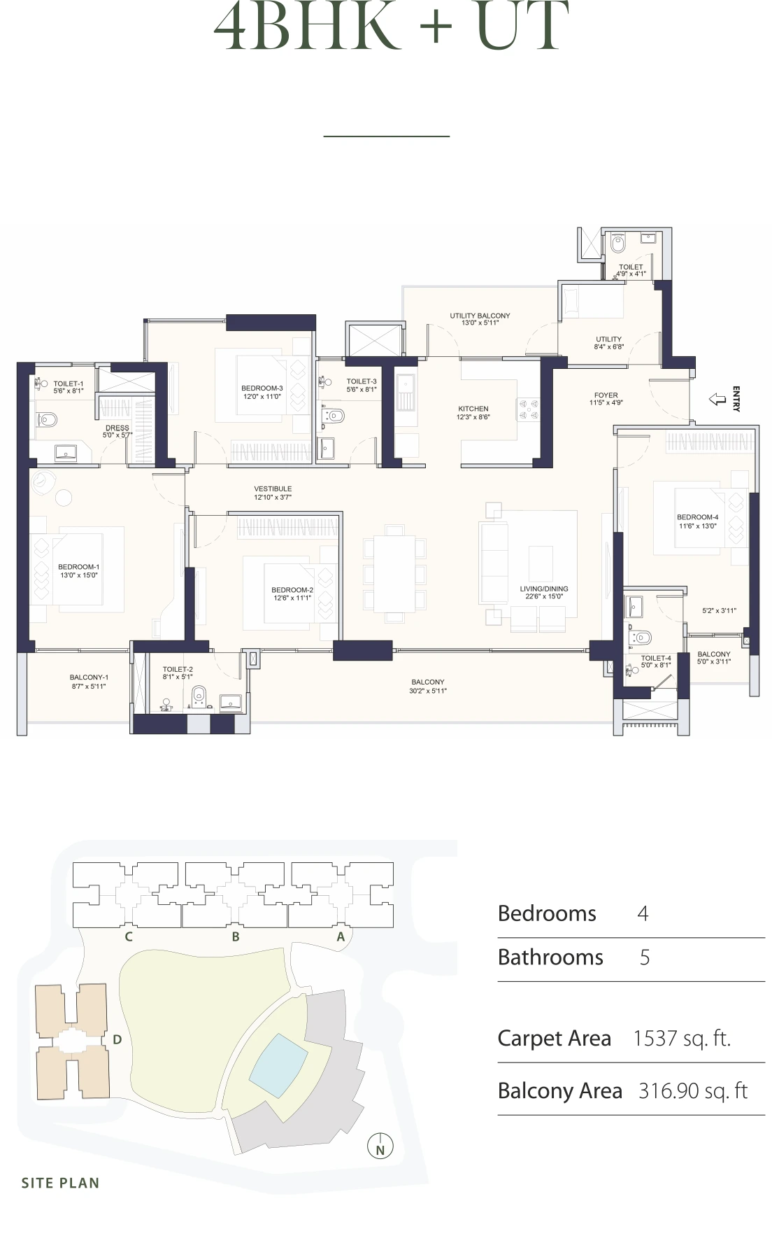 4 BHK + UT