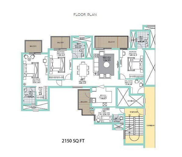 3 BHK + SQ - 2150 Sq.Ft.