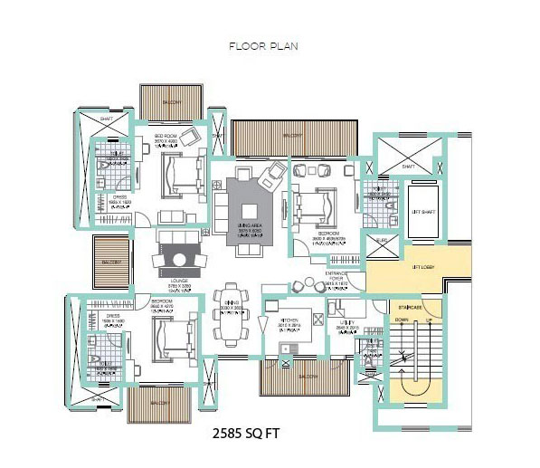 3 BHK + Family Lounge + SQ - 2585 Sq.Ft.