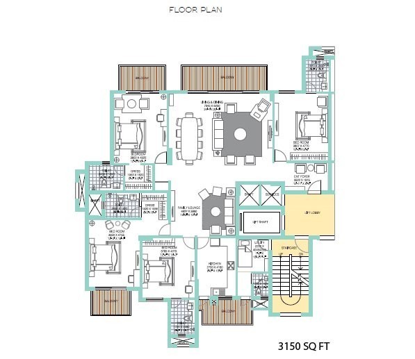 4 BHK + Family Lounge + SQ - 3150 Sq.Ft.